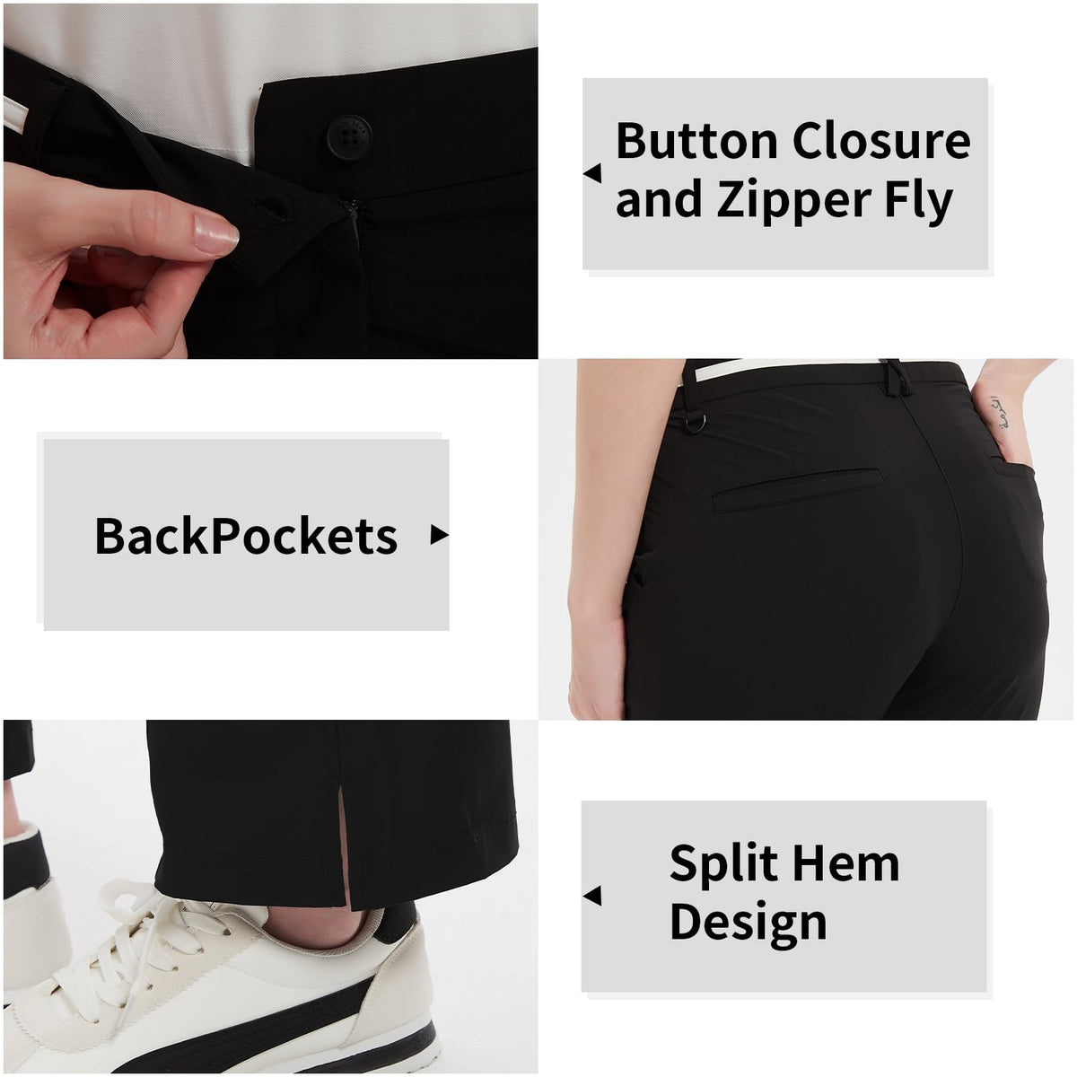 Pro X Gear women's golf pants bottom slit adds airflow and style.