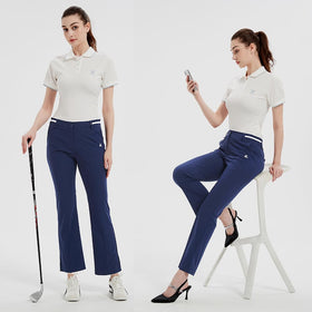 Pro X Gear flare-bottom golf pants with slit for stylish, unrestricted movement.