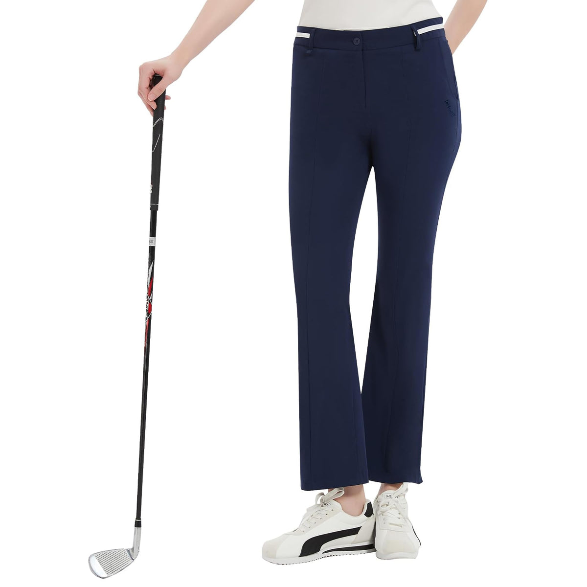 Pro X Gear women's golf pants front view showing four-pocket design for on-course storage.