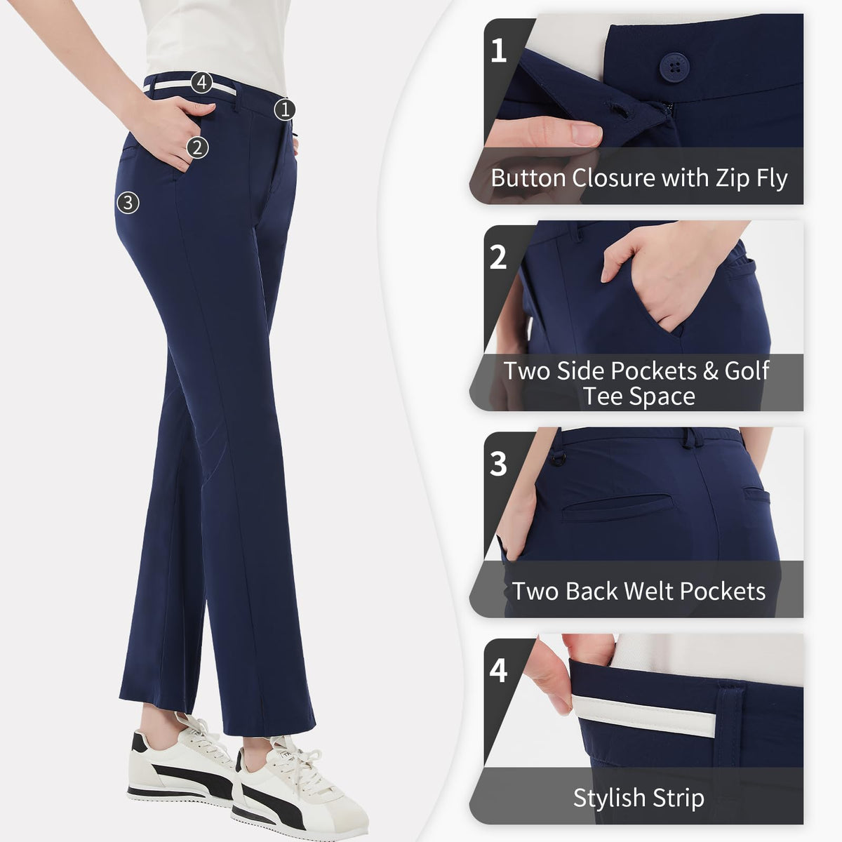 Pro X Gear split-leg design adds comfort and movement during golf or travel.
