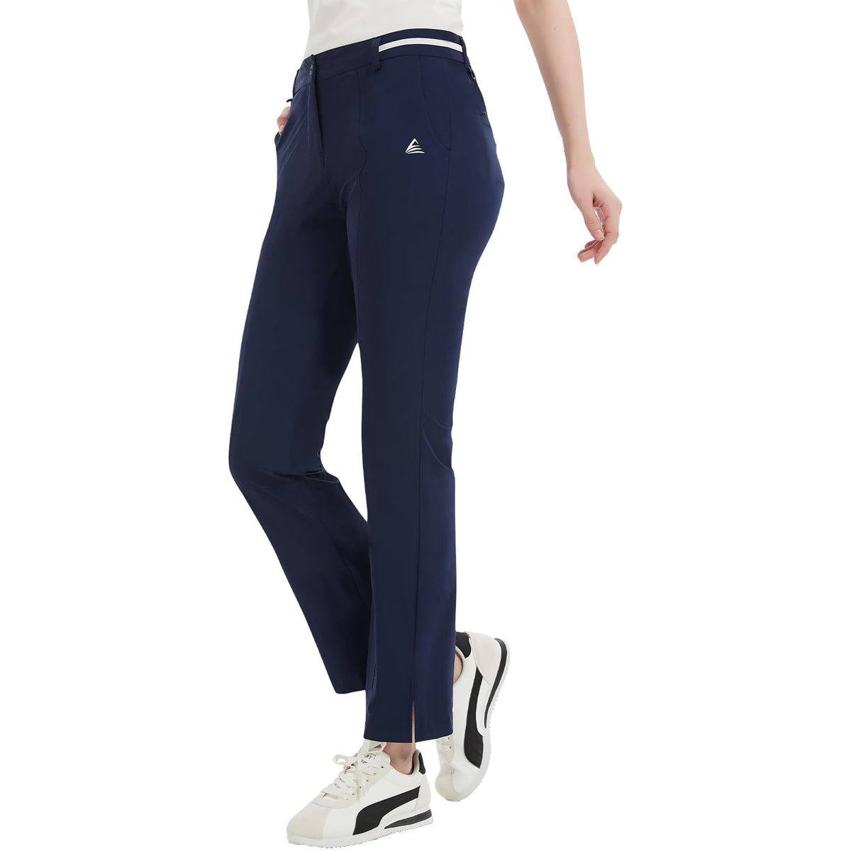 Pro X Gear women's golf pants navy full view showing sleek on‑course silhouette.