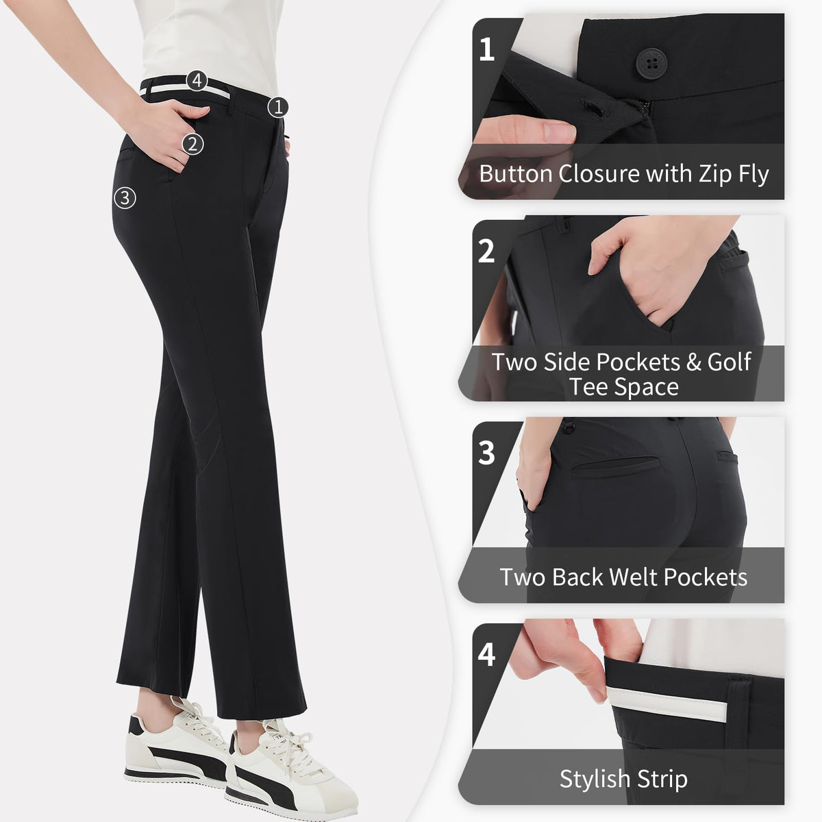Pro X Gear women's golf pants black with waist stripe design detail