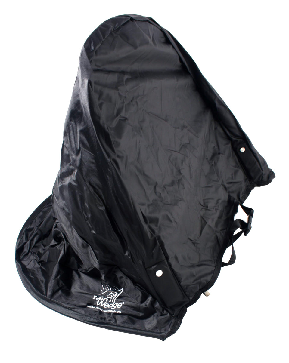 ProActive Sports Rain Wedge cover on a golf bag, stabilizing against wind gusts for reliable protection.