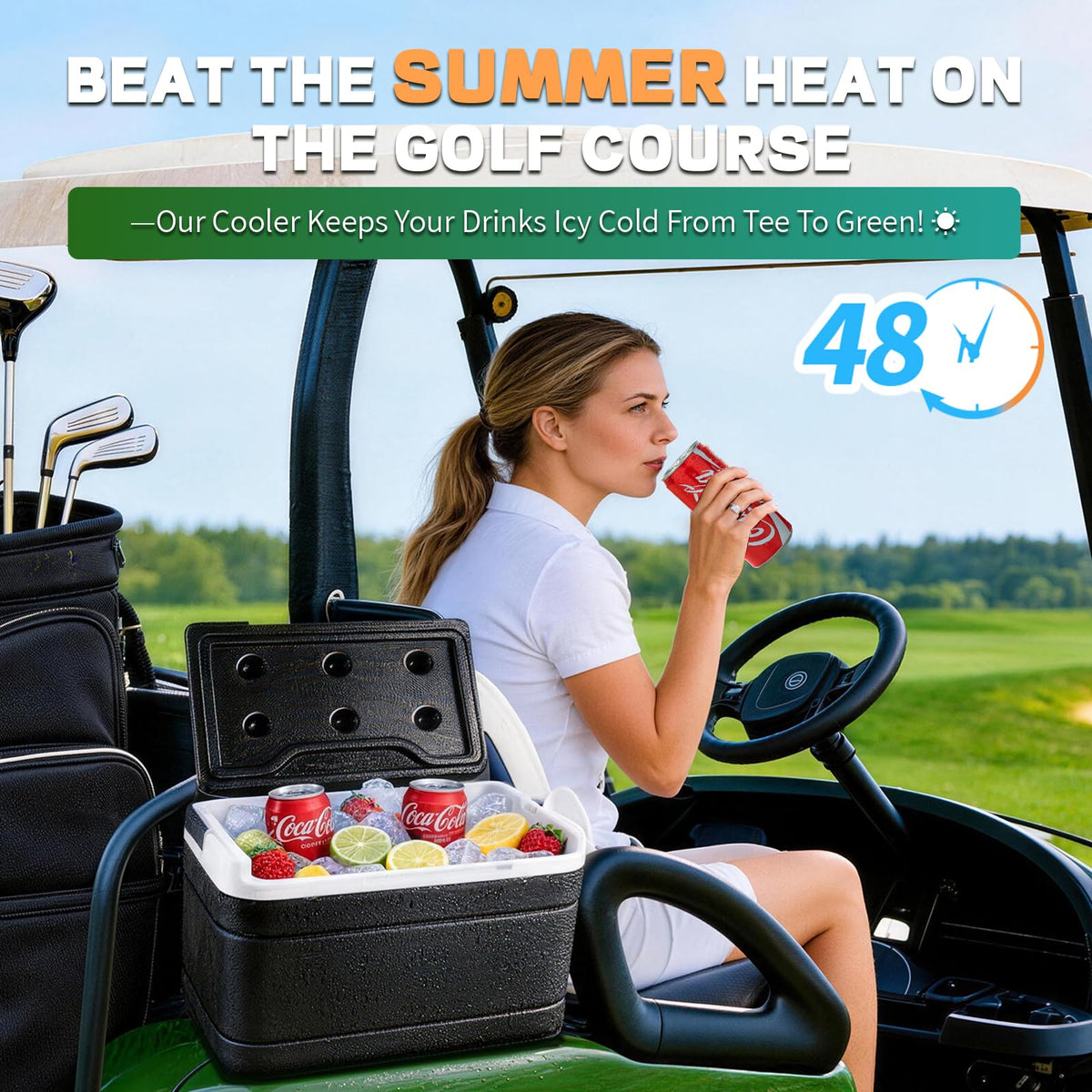 ProCartFit 6L cooler with lid open showing ample capacity for drinks.