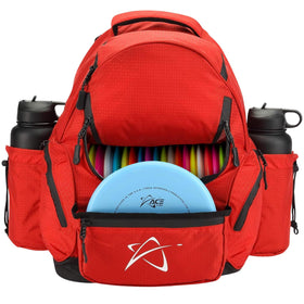 Prodigy BP-3 backpack front view showing organized disc storage for tournaments.