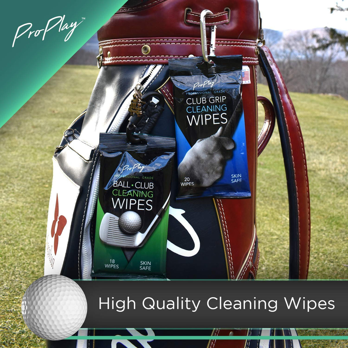 ProPlay Ball cleaning wipe removing grass from a golf ball