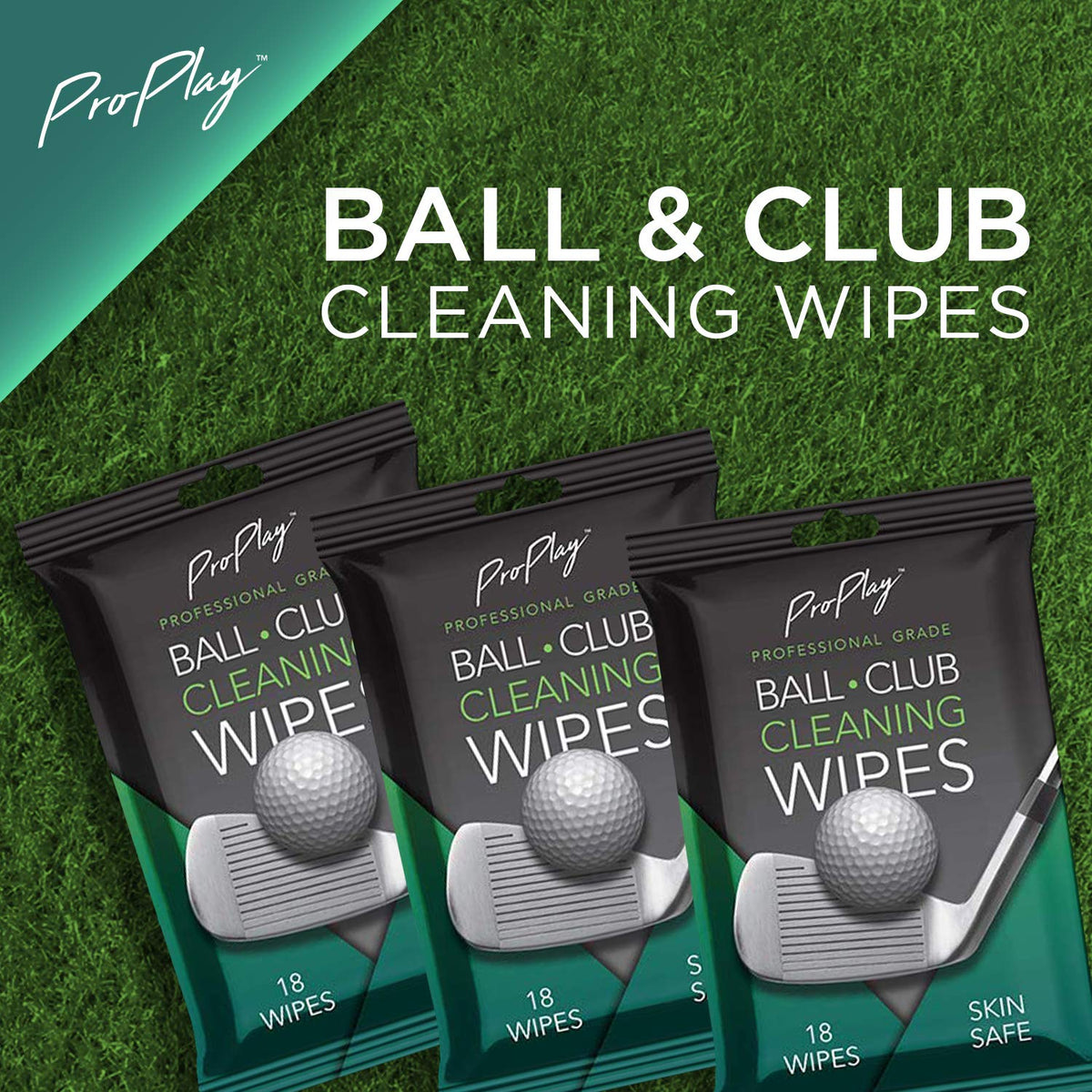 ProPlay club cleaning wipe used on clubface to remove grass.
