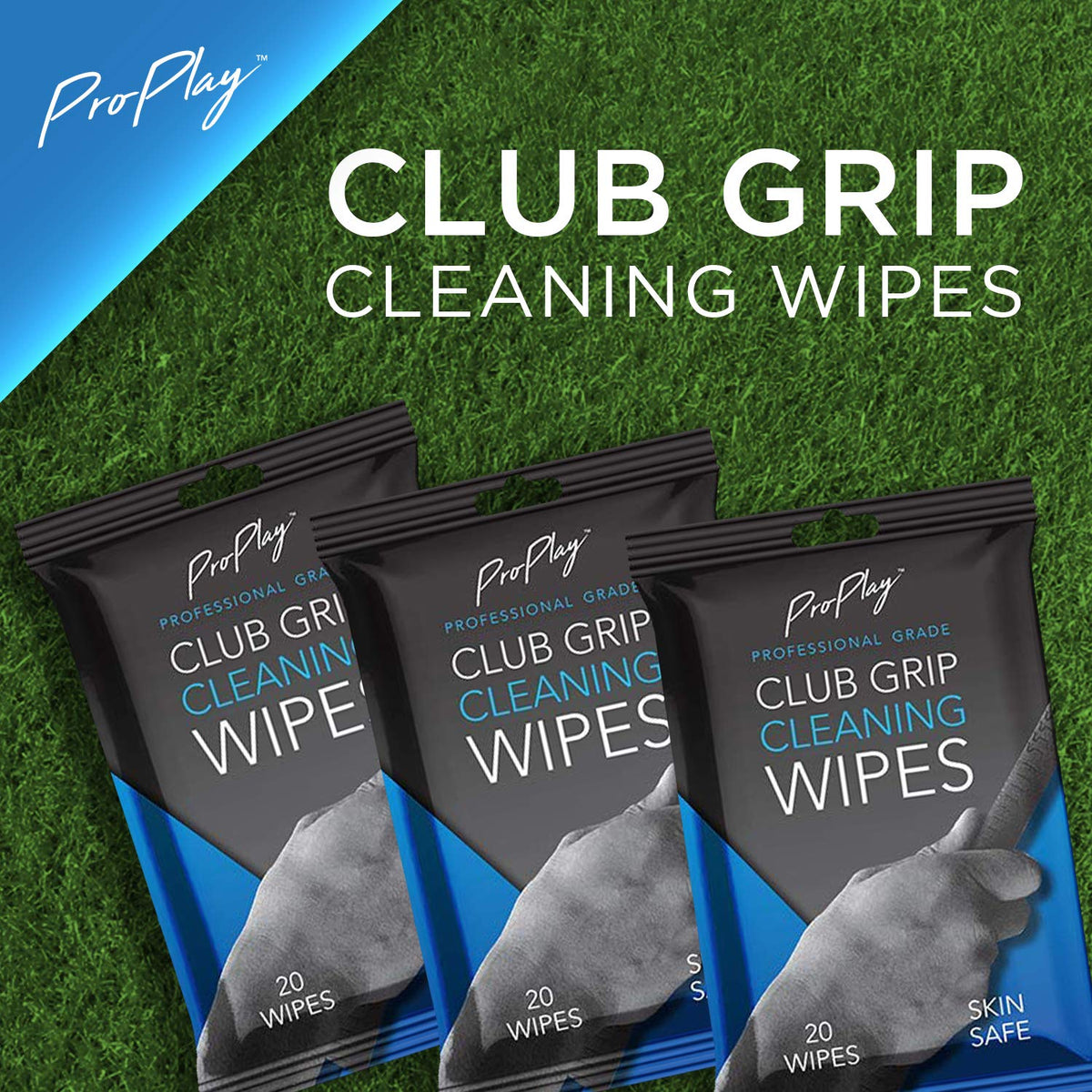 Close-up of ProPlay Club Grip Wipes cleaning a sweaty golf grip.
