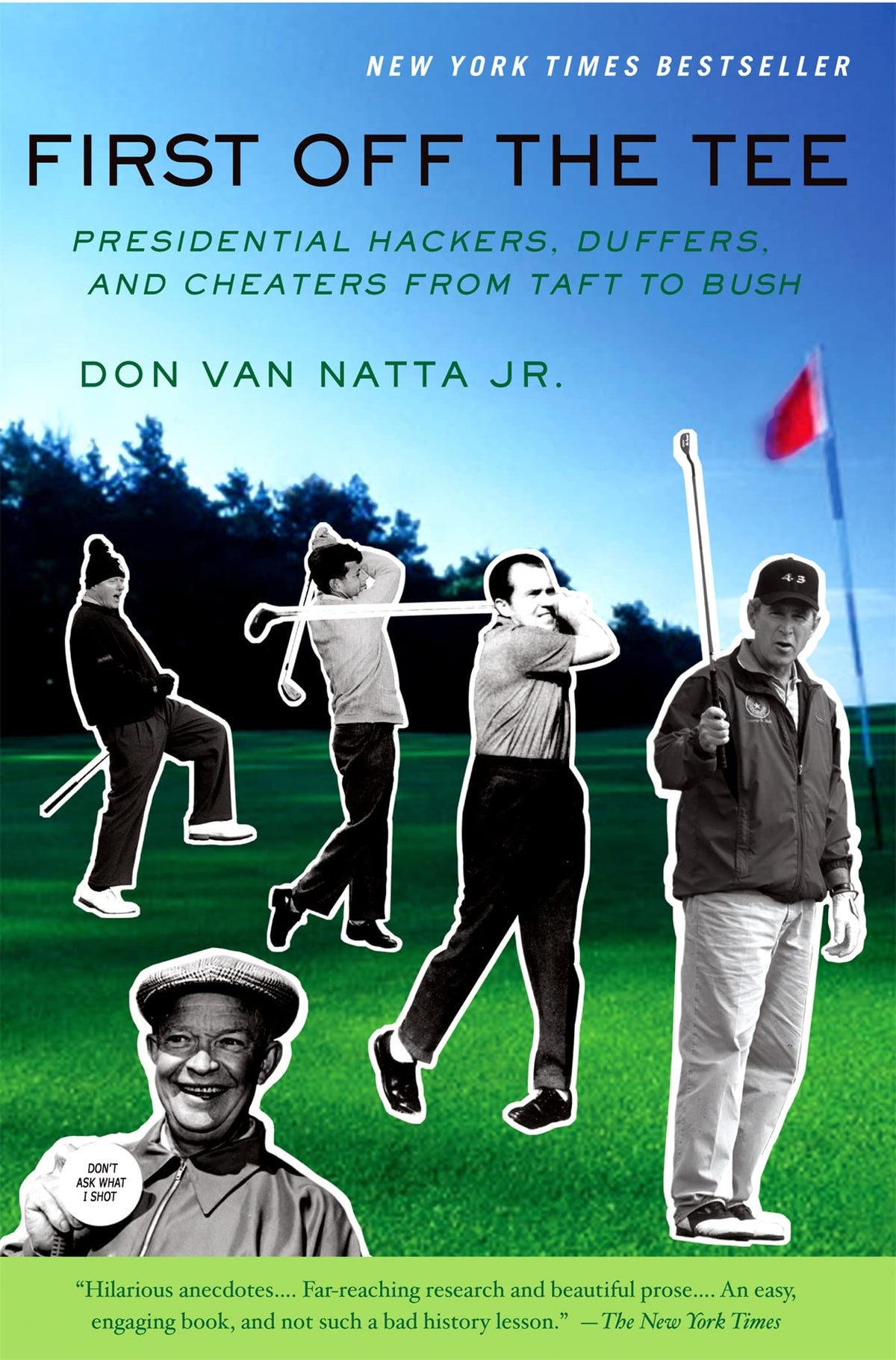 PublicAffairs First Off the Tee book cover with golf imagery and presidential anecdotes.