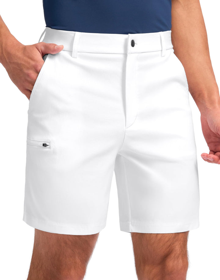 Pudolla men's casual shorts front view with flexible 4-way stretch for all-day comfort