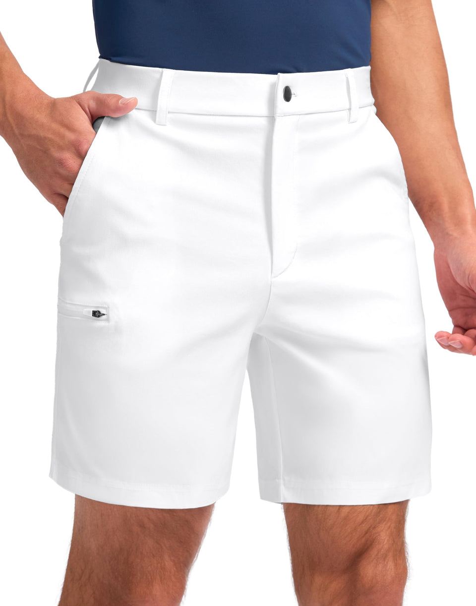 Pudolla men's casual shorts front view with flexible 4-way stretch for all-day comfort