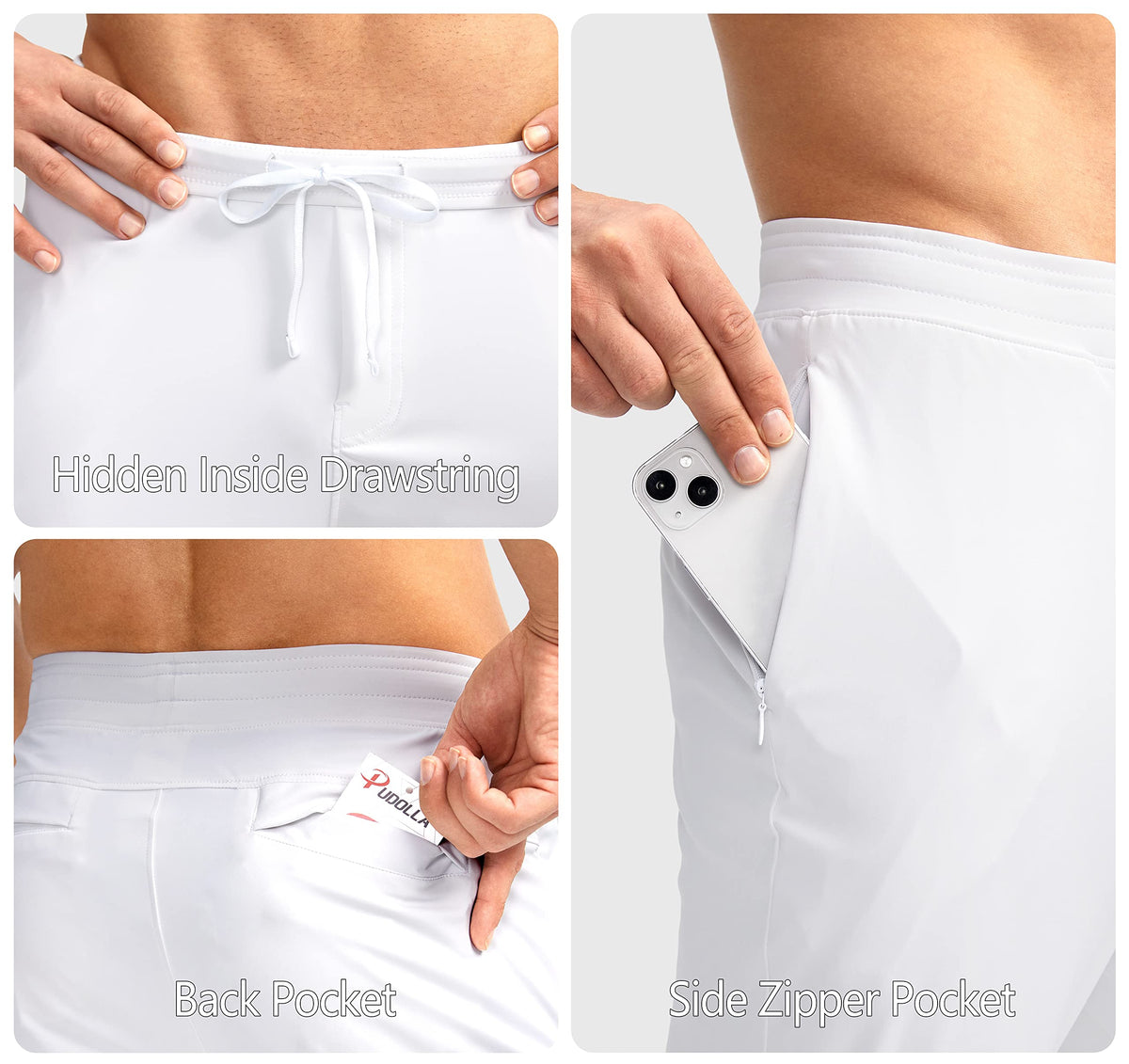 Pudolla men's golf pants back pockets suitable for gloves or cards.