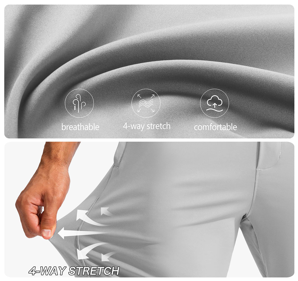 Pudolla men's golf pants available in color options for different activities.