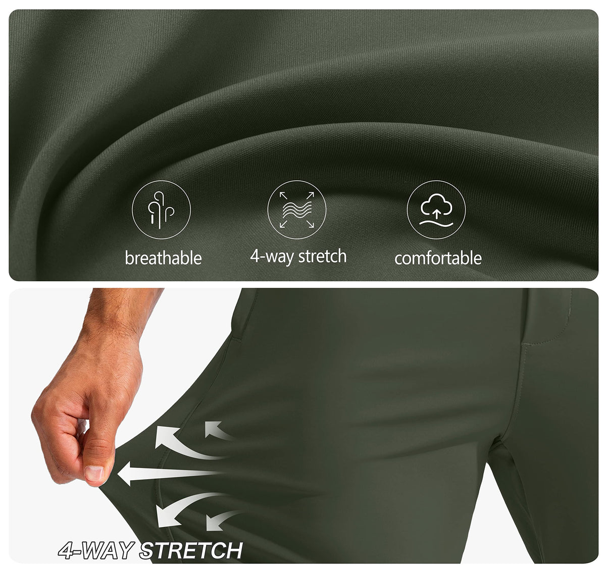 Pudolla men's golf pants elastic drawstring waist for adjustable fit