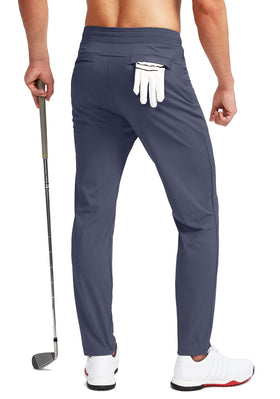Pudolla pants highlight hidden drawstring for flexible fit.