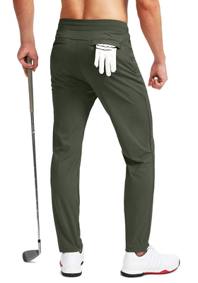 Pudolla men's golf pants stretch back view with clean silhouette and ease of movement