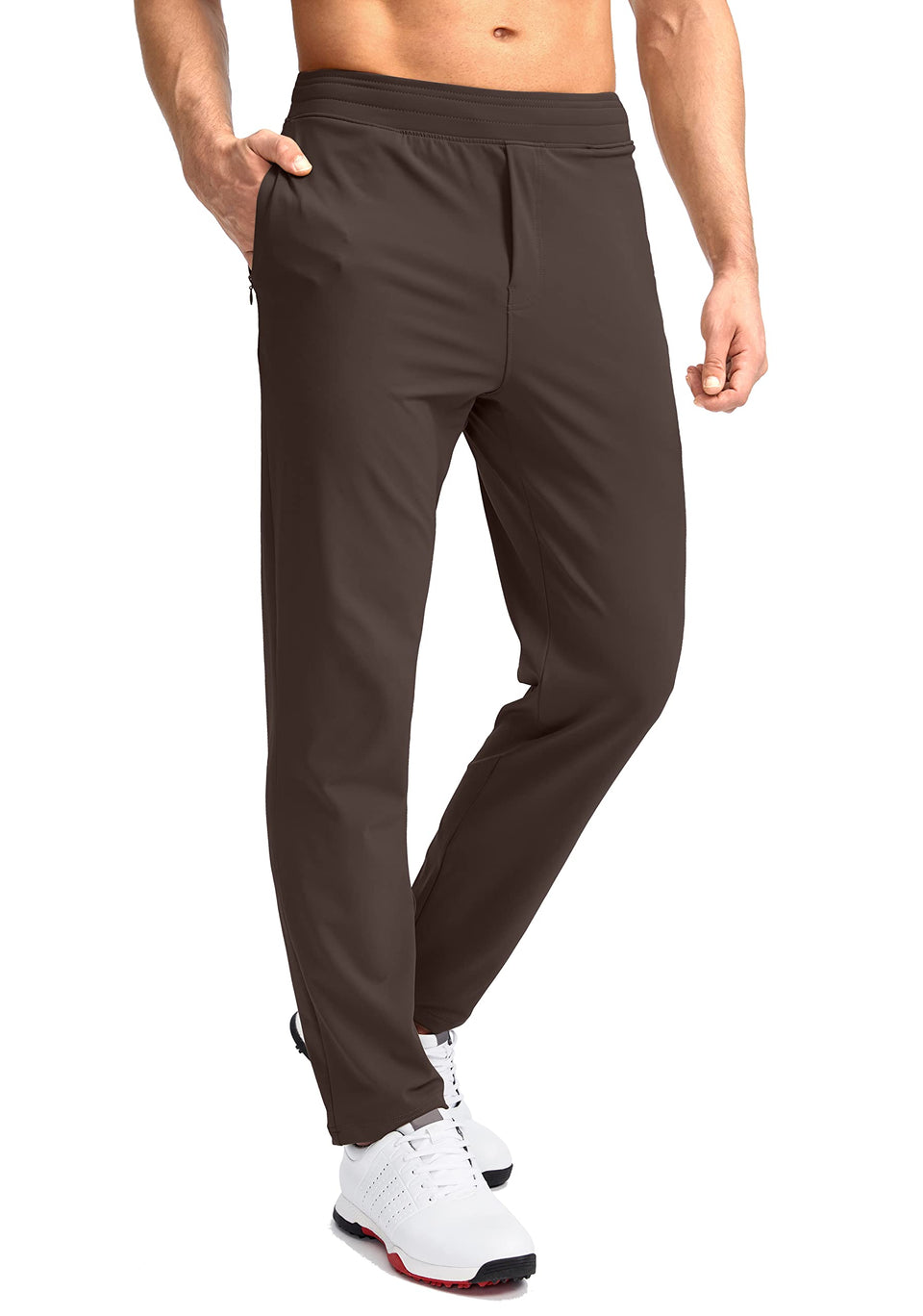 Pudolla men's golf pants with stretch fabric enabling full range of motion.
