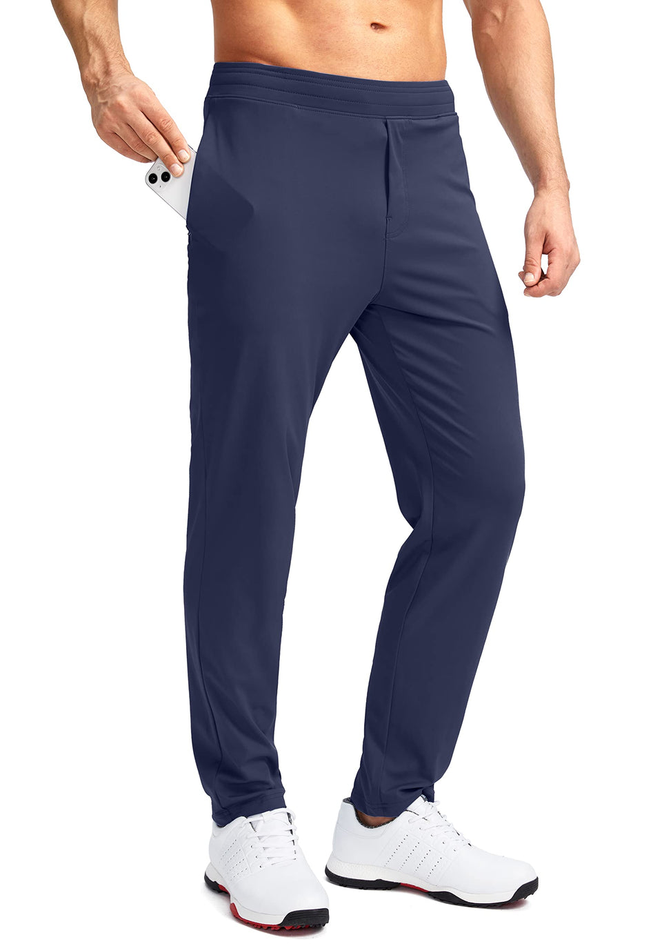 Pudolla men's golf pants showcase stretch breathable fabric for full range of motion.