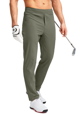 Pudolla mens golf pants front view showing stretch fabric for unrestricted movement