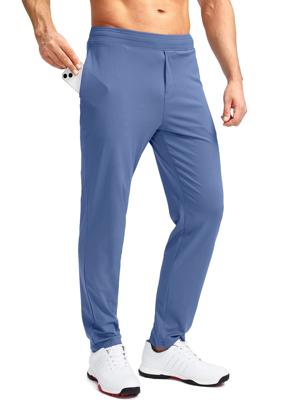 Pudolla men's golf pants stretch fabric for freedom of movement.