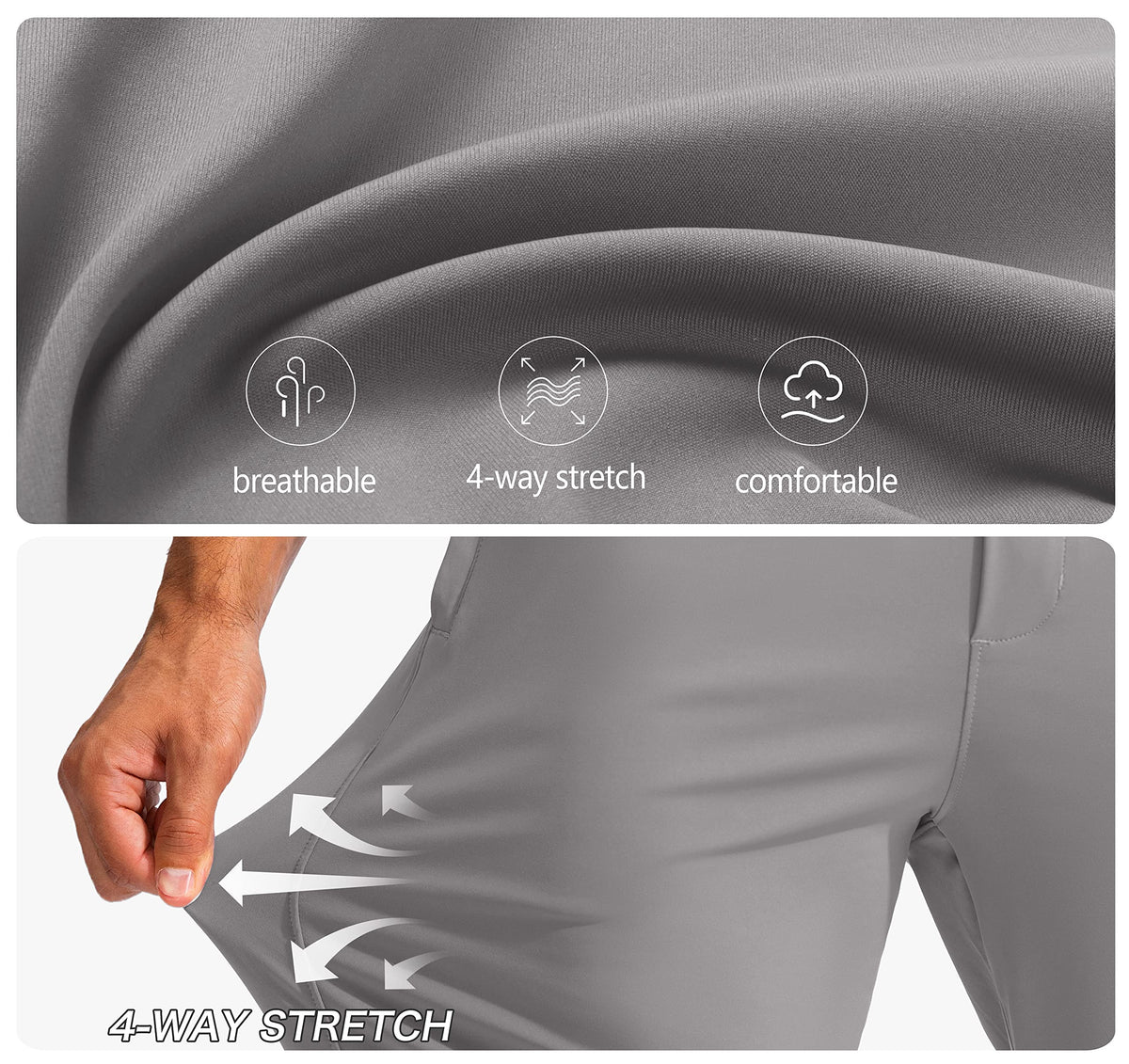 Light grey Pudolla golf pants pair well with casual and work outfits.