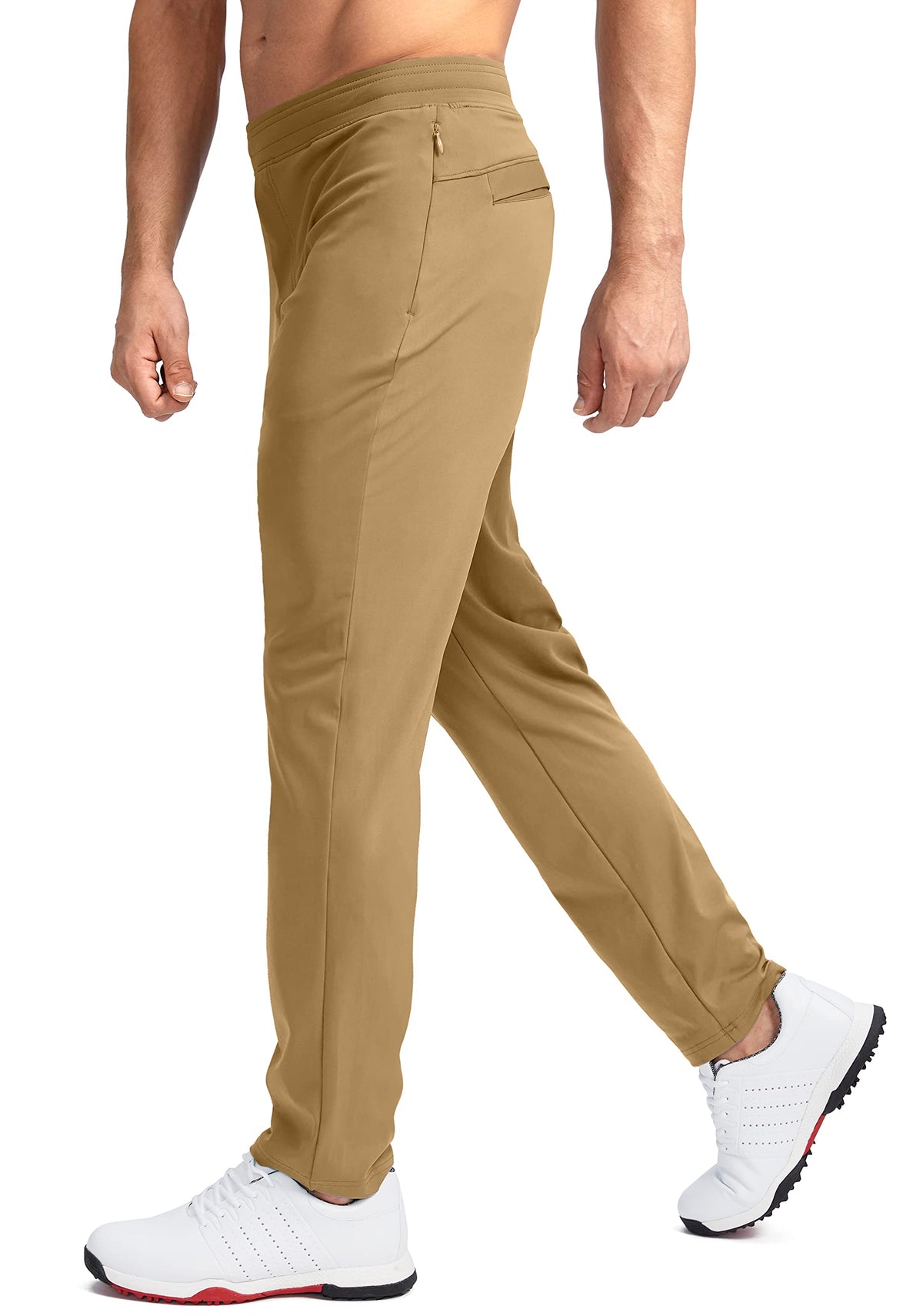 Pudolla pants show side zipper pockets securely holding phone and cards