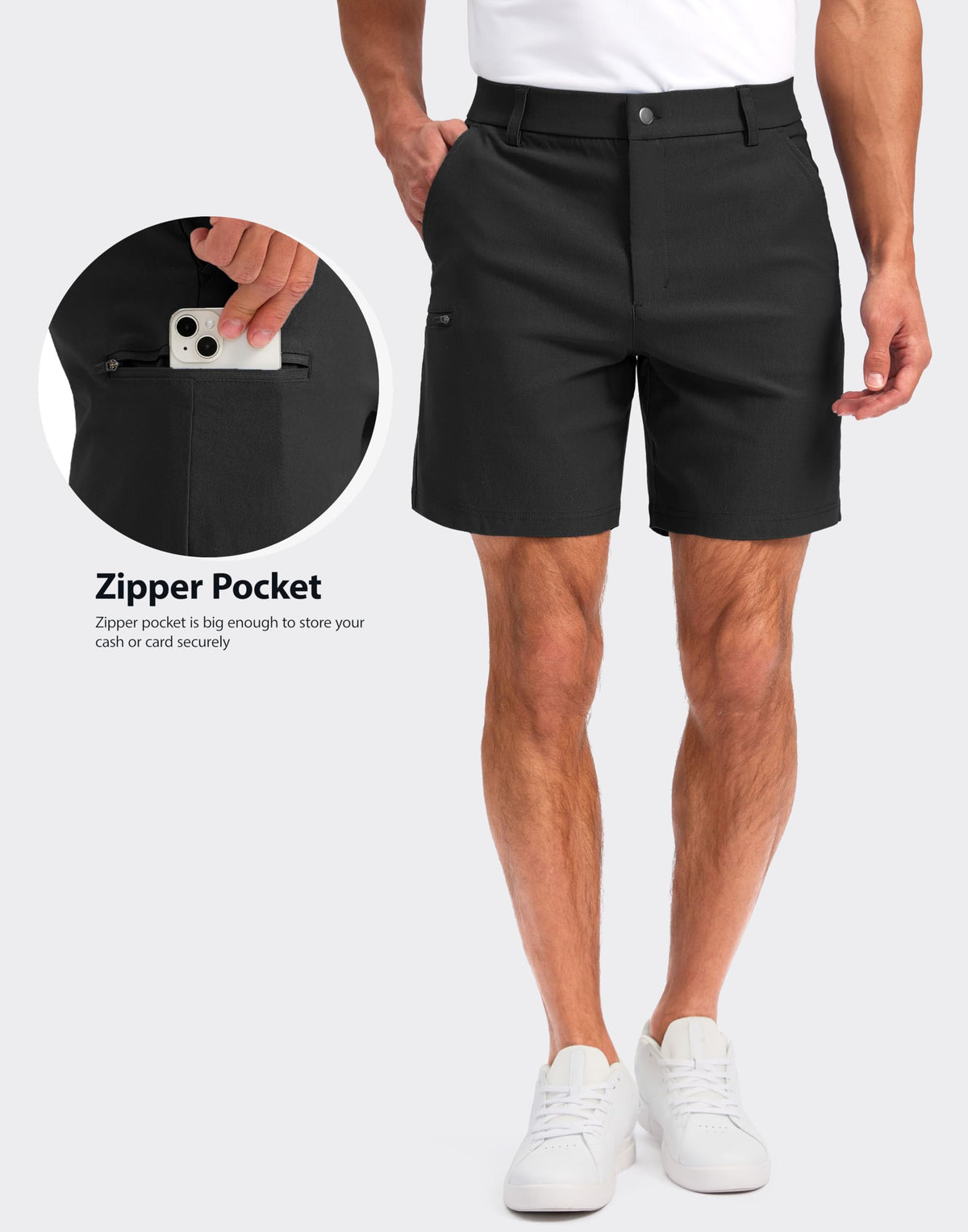 Pudolla men's shorts button and zipper closure for easy on and off.