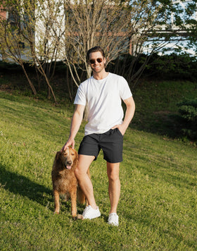 Pudolla men's shorts zipper pocket highlights secure phone and keys storage.