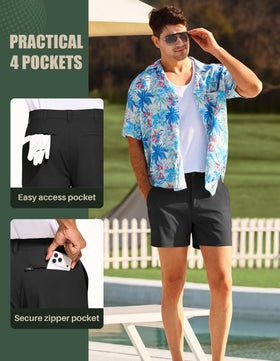 PULI golf shorts close-up of elastic waistband for flexibility.