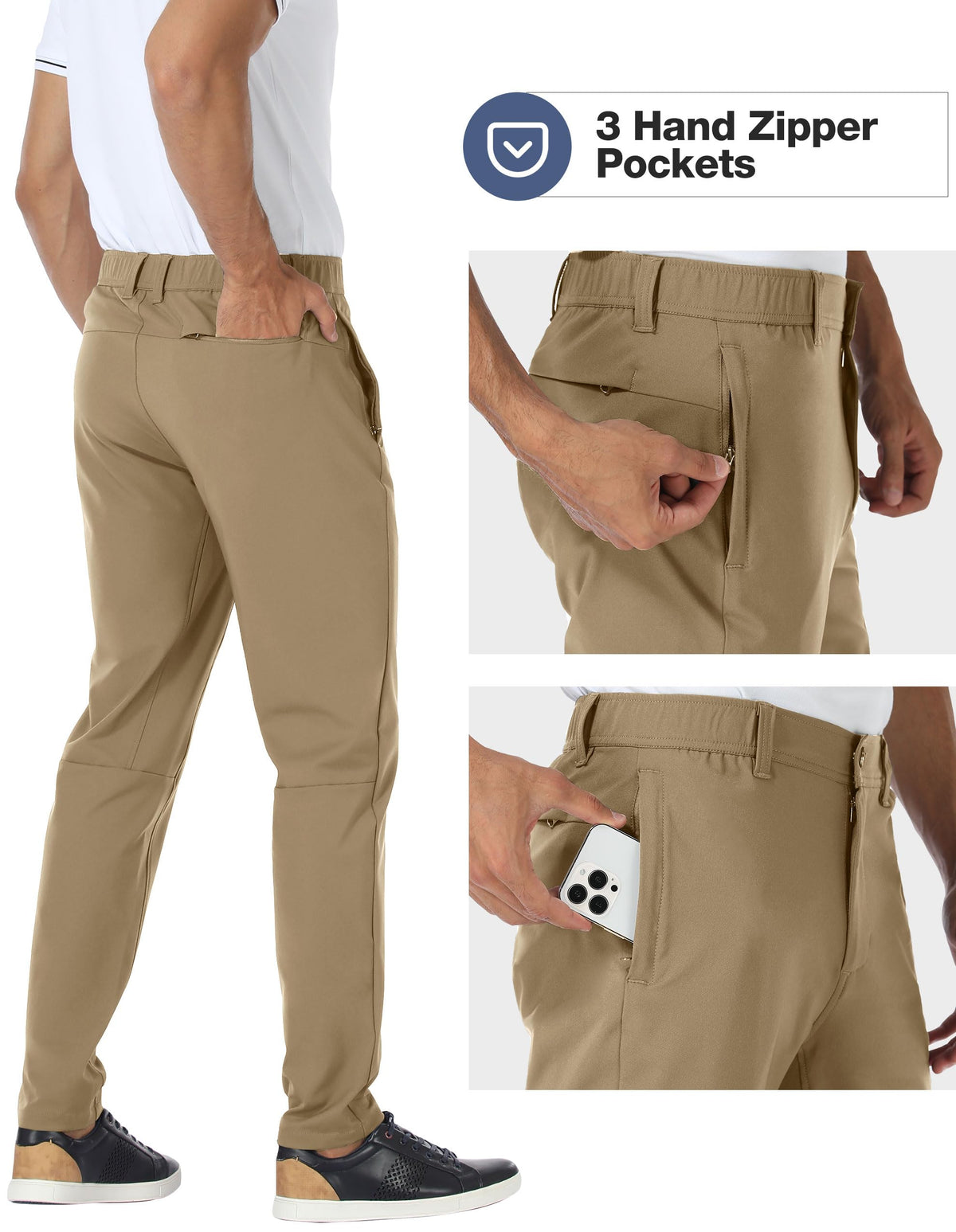 PULI Golf Pants Men elastic waistband belt-loops offer secure comfort.