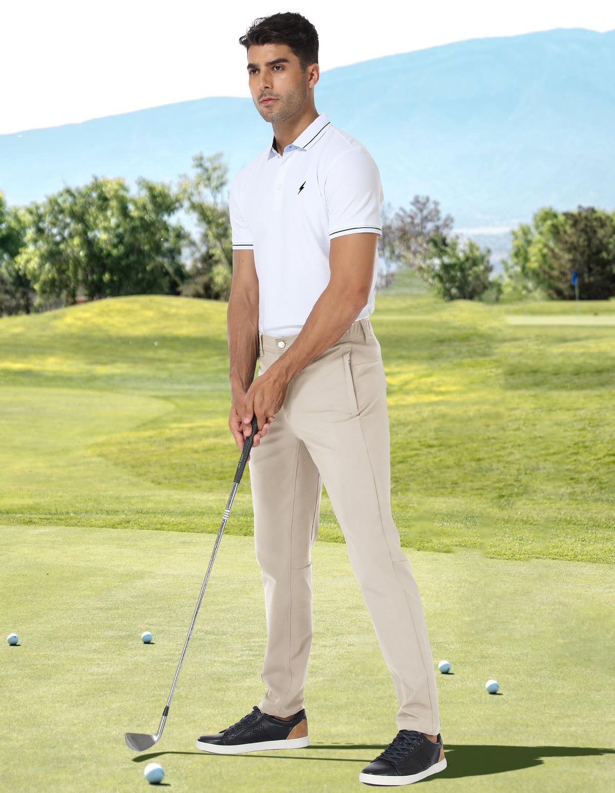PULI Golf Pants side view highlighting tapered silhouette for mobility.