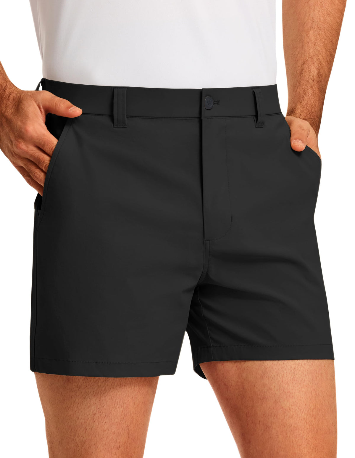 PULI golf shorts with 5-inch inseam on course, offering freedom of movement.