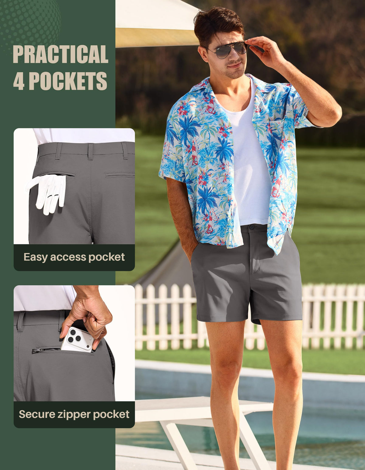 PULI shorts elastic waistband provides a flexible, comfortable fit.