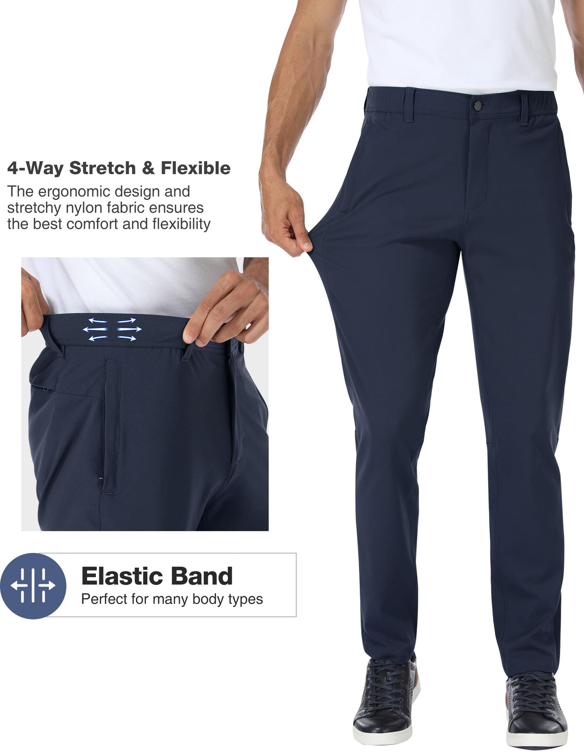 PULI men's slim-fit stretch golf pants navy waterproof quick-dry fabric keeps you dry