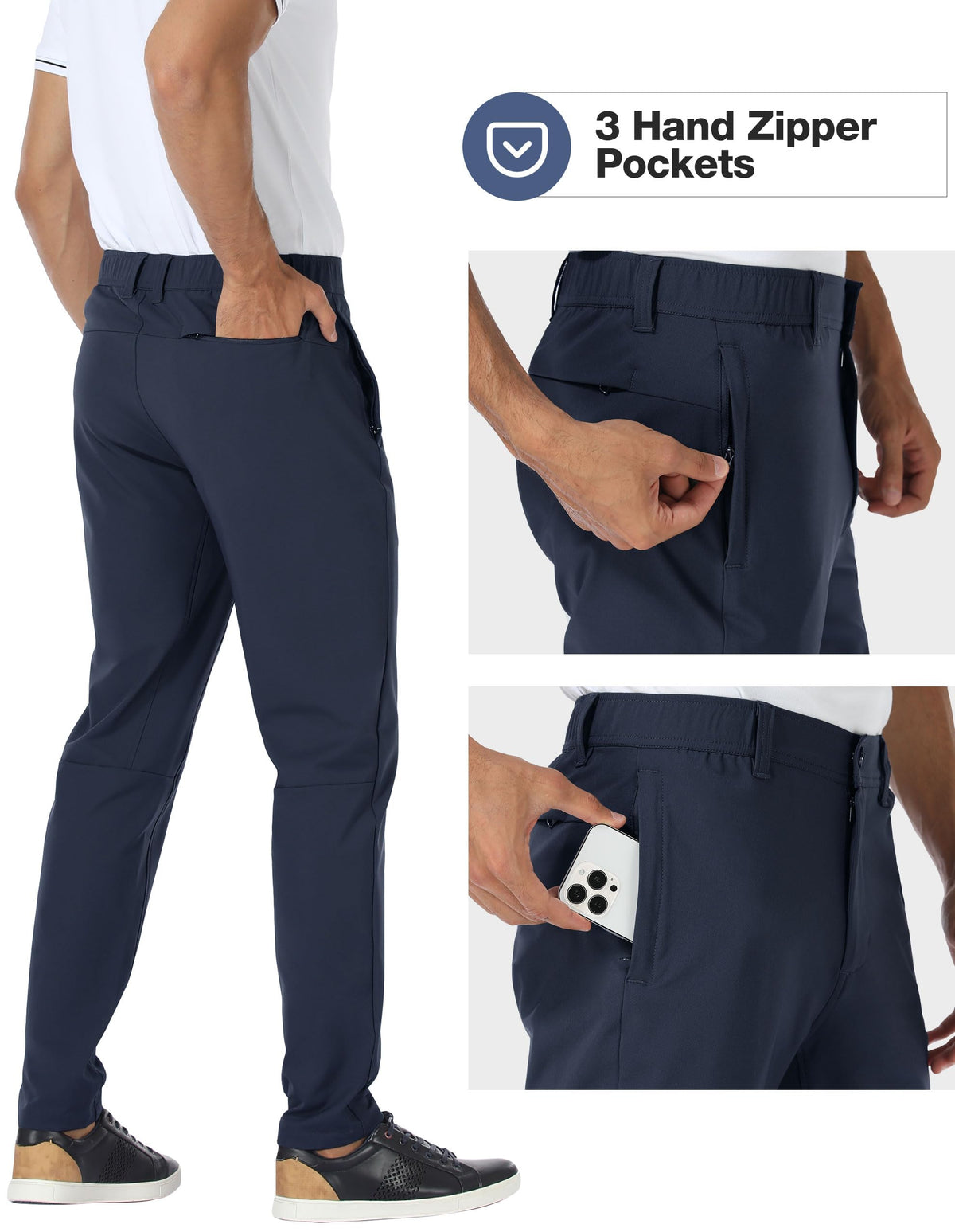 PULI navy work pants side pocket highlights practical storage options.