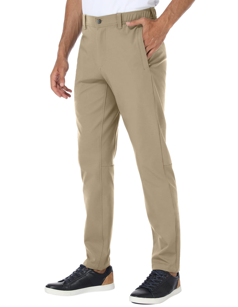 PULI Slim Fit Golf Pants front view in stone showing tapered silhouette
