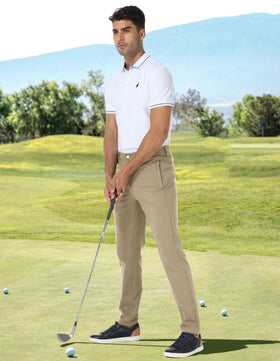 PULI waterproof golf pants stone back view showing durable fit