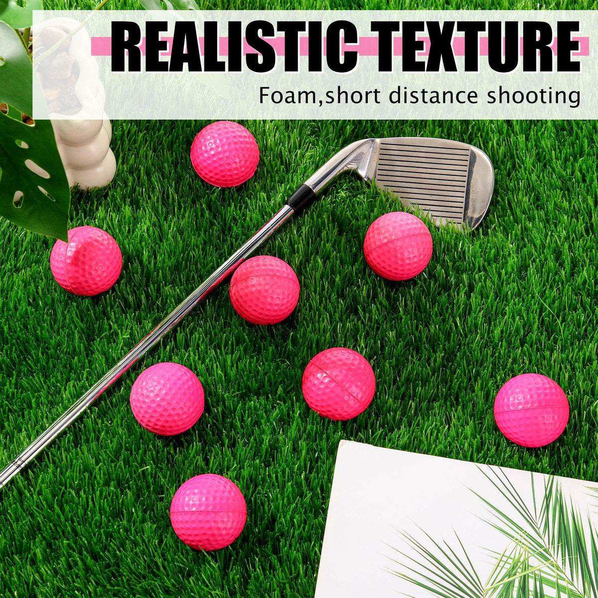 PullCrease bright-colored foam golf balls on grass for easy visibility.