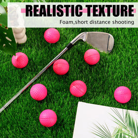PullCrease bright-colored foam golf balls on grass for easy visibility.