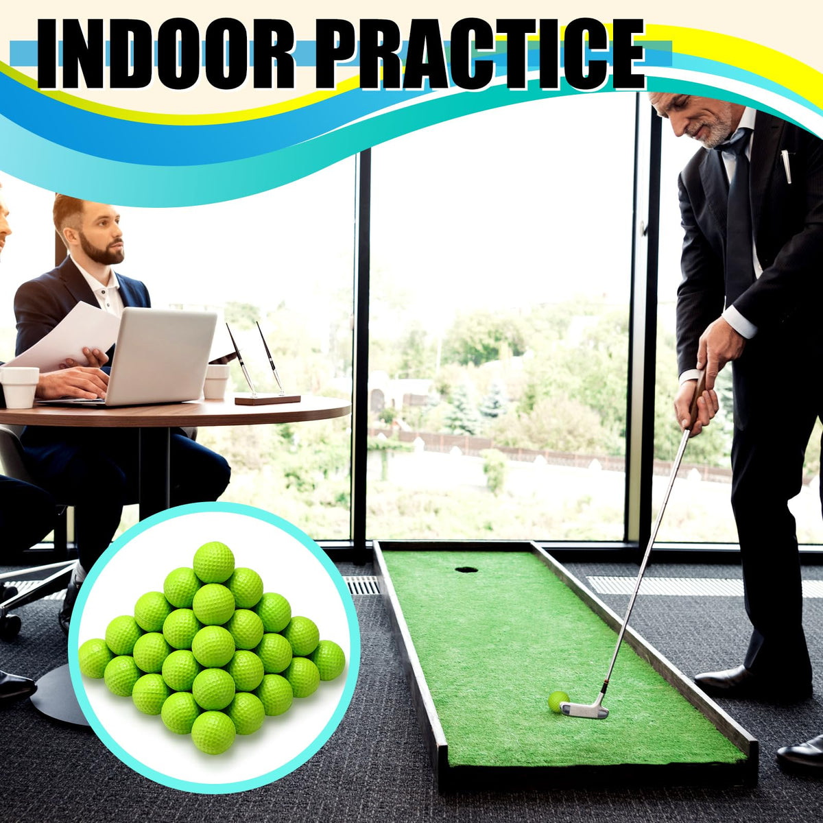 PullCrease foam golf balls shown as safe for home use near furniture and windows