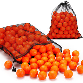 PullCrease orange foam golf balls 200-count for safe indoor and outdoor practice.