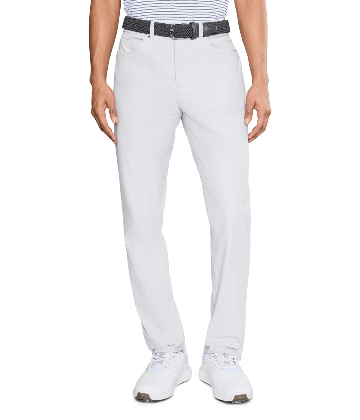PUMA 101 Premier 5 Pocket Pants front view in Platinum Gray for on-course performance.