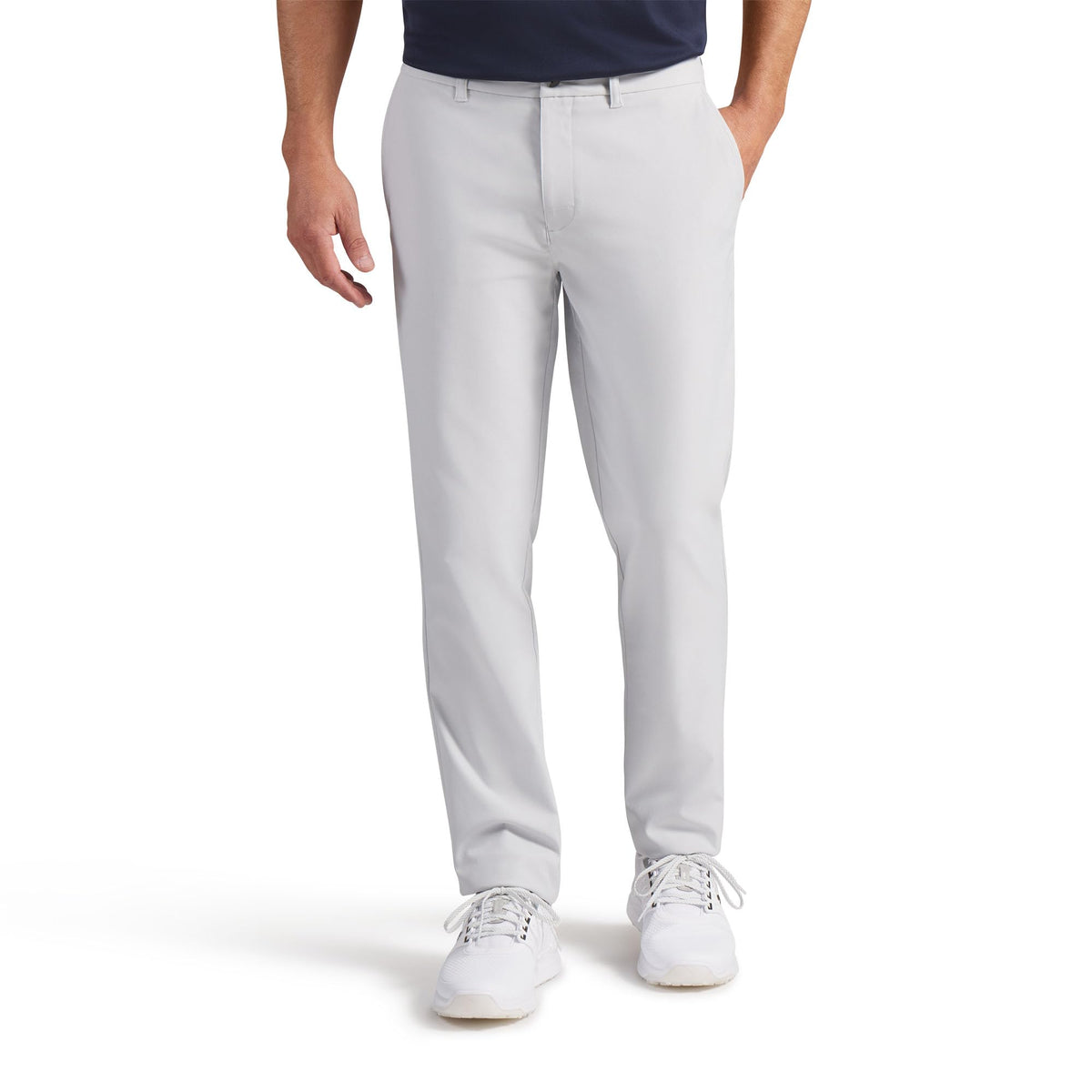 PUMA 101 Pure Tailored Golf Pant Platino Gray front view showing stretch comfort for on course