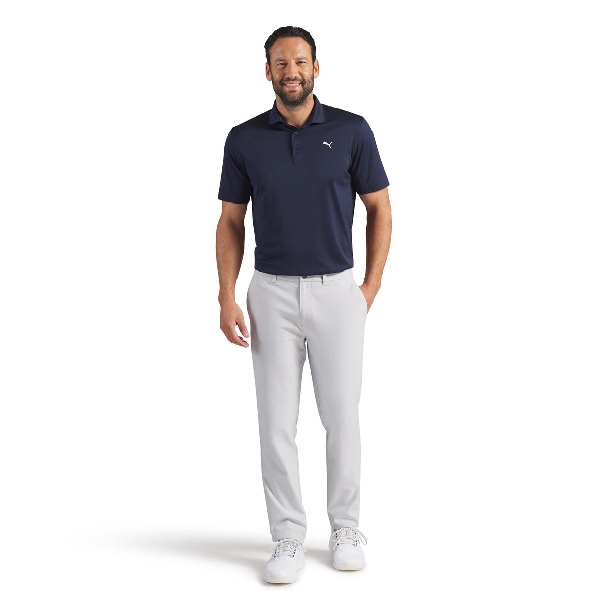 PUMA 101 Pure Tailored Golf Pant back welt pocket with woven patch for a refined finish.