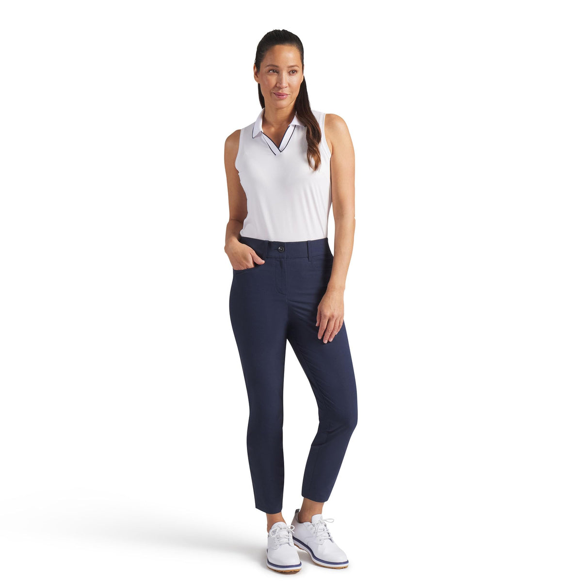 PUMA Avant Slim Golf Pant fabric detail showcases recycled materials.