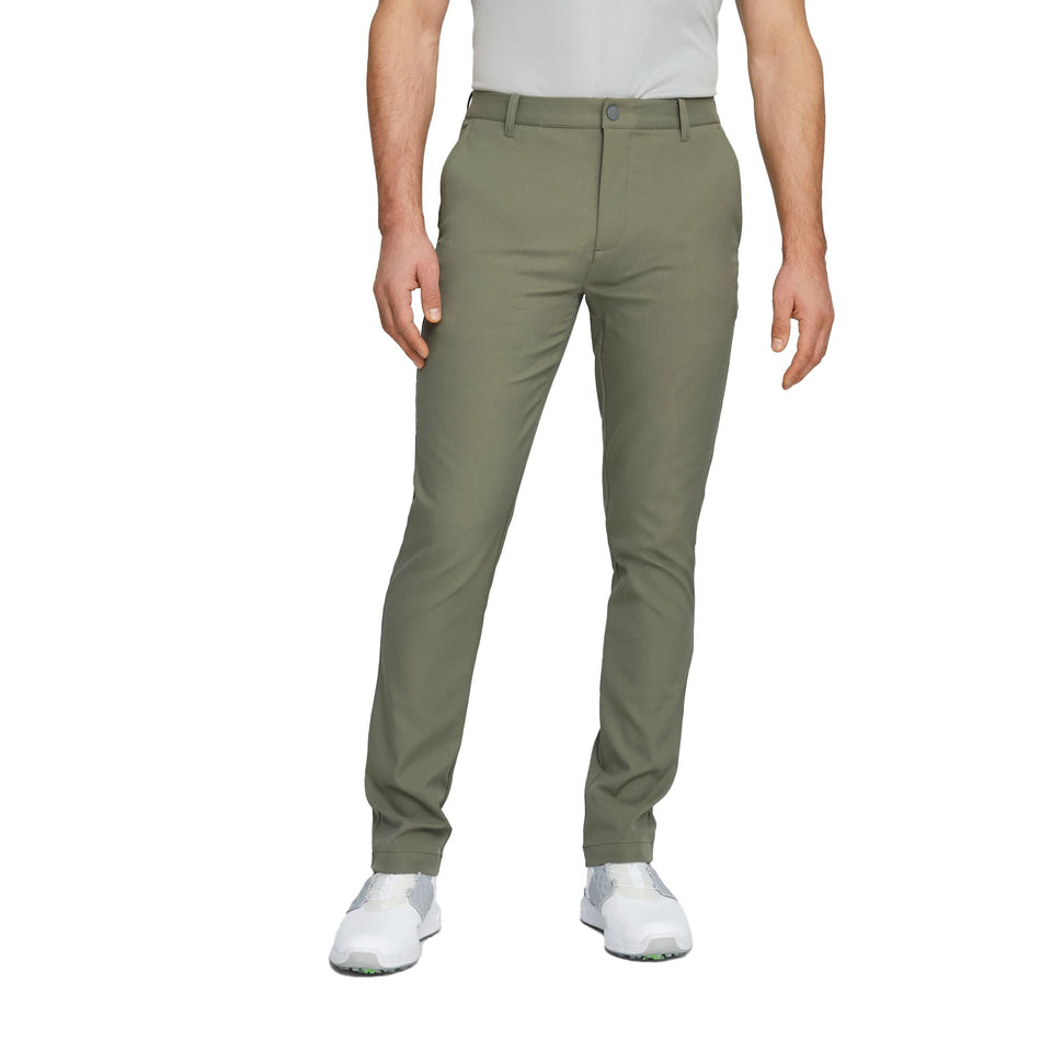 PUMA Dealer Tailored Pant dark sage front view highlights breathable fabric and all-day comfort.