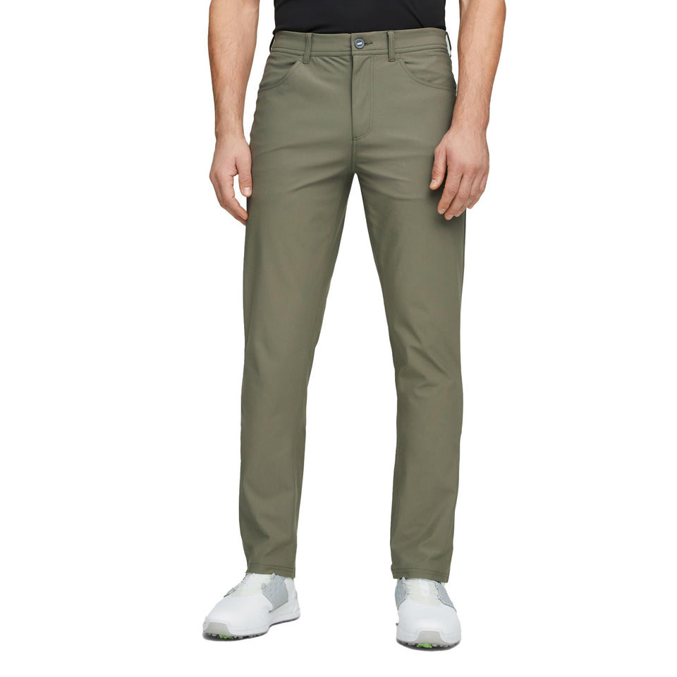 Puma Golf 101 pants front view in dark sage for on-course comfort