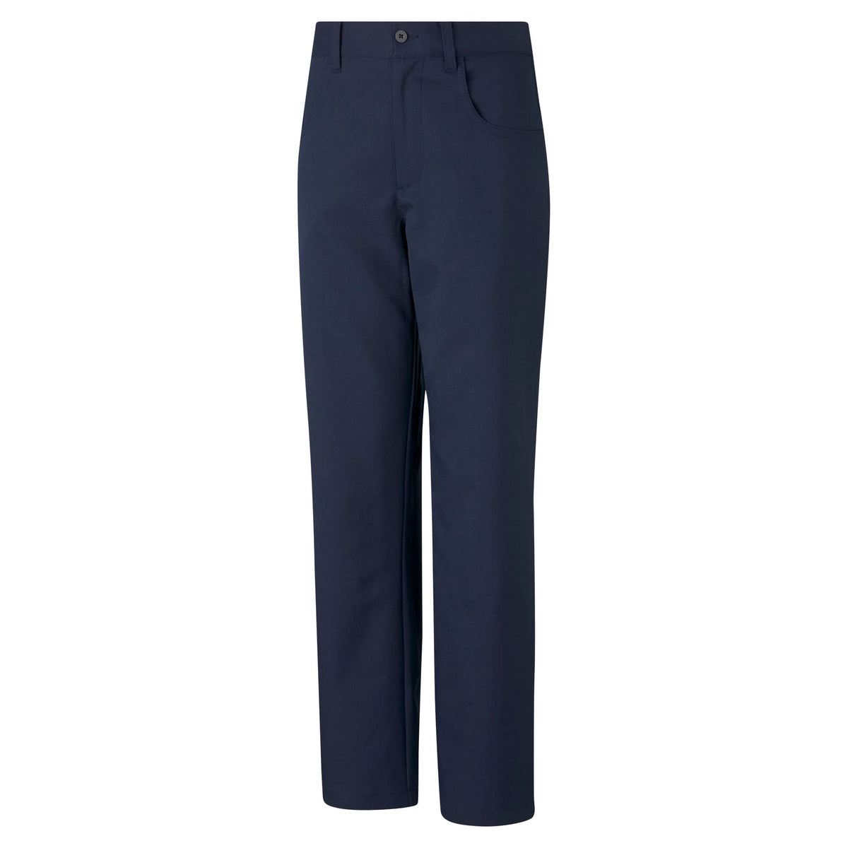 PUMA Golf Boys 5 Pocket Pant Navy Blazer front view shows moisture-wicking and stretch waistband for dry comfort