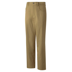 PUMA Golf boys 5-pocket pants antique bronze front view showing sleek, moisture-wicking fabric.