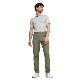 PUMA GOLF Dealer 5 Pocket Pant Dark Sage side profile highlights stretch waistband for mobility